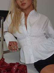 As You Are Shirred Button Up Top White