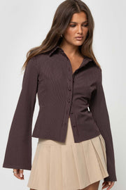 Anni Pinstripe Shirt Brown Petite