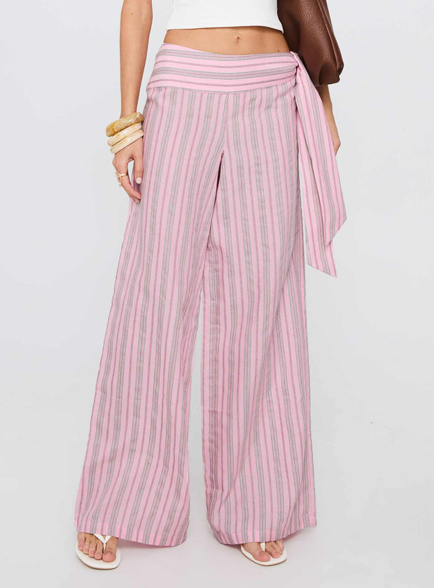 Wave Dancer Tie Pant Pink Stripe