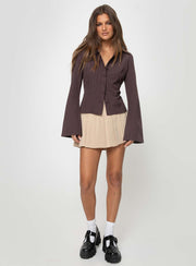 Anni Pinstripe Shirt Brown Petite