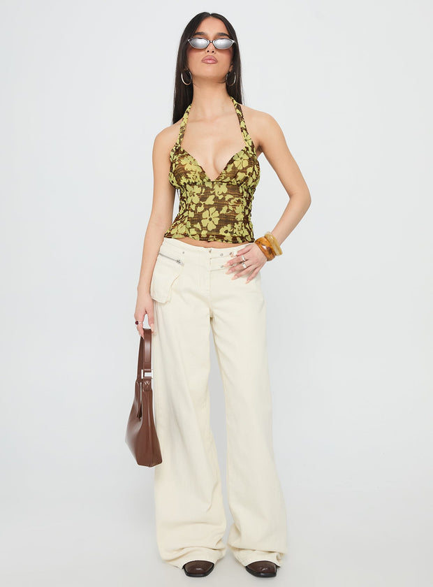 Aspyn Halter Top Yellow Floral