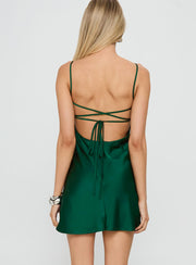 Yulia Boatneck Tie Up Mini Dress Emerald