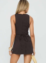 Yumiko Romper Brown Pinstripe