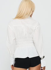 As You Are Shirred Button Up Top White