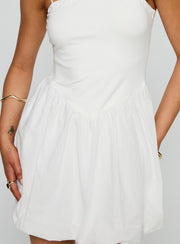 front view of model wearing Princess Polly Vista Amora Bubble Hem Mini Dress White Square Neck 