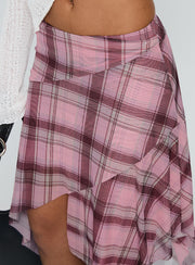Anali Asymmetrical Midi Skirt Pink / Multi Check