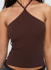 Baseline Halter Rib Top Chocolate
