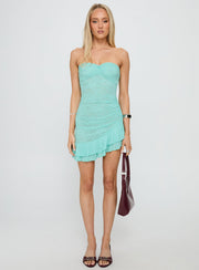Hailees Lace Strapless Mini Dress Aqua