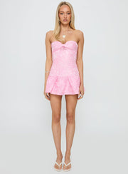 Aubriana Strapless Mini Dress Pink Jacquard