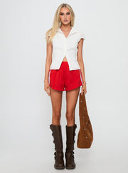 Adulation Ruched Detail Short Sleeve Shirt White