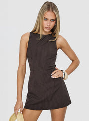 Yumiko Romper Brown Pinstripe