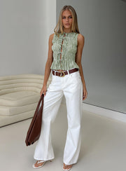 Apero Shirred Tie Front Top Green / White Stripe