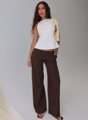 Khane Low Rise Wide Leg Pant Brown Pinstripe