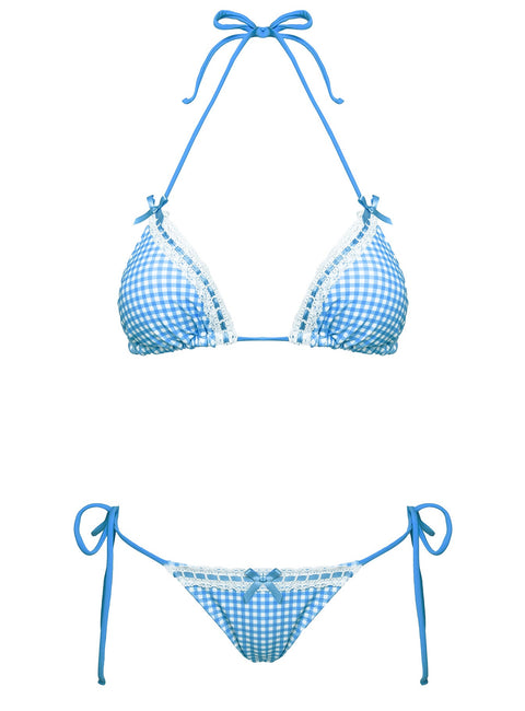 Jenner Triangle Bikini Top Blue Gingham