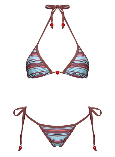 Mikaya Beaded Tie Side Bikini Bottoms Blue / Brown Stripe