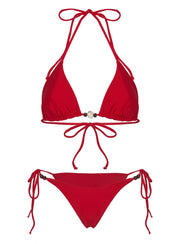 Glora Tie Side Beaded Bikini Bottom Shimmer Red
