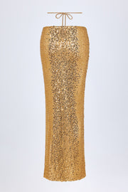 Embellished Hardware-Detail Strappy Maxi Skirt in Gold