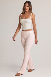 Modal Foldover Mid-Rise Flared Trousers in Stripe Print