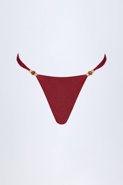 Bead-Embellished Cheeky Bikini Bottoms in Dark Cherry