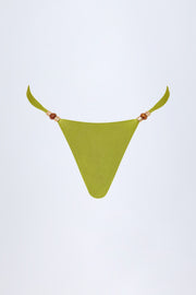 Bead-Embellished Cheeky Bikini Bottoms in Olive Green