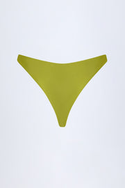 Bead-Embellished Cheeky Bikini Bottoms in Olive Green