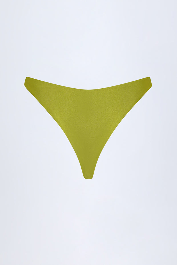 Bead-Embellished Cheeky Bikini Bottoms in Olive Green
