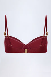 Bead-Embellished Ruched Underwired Bikini Top in Dark Cherry