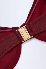 Bead-Embellished Ruched Underwired Bikini Top in Dark Cherry
