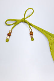 Side-Tie Bead Thong Bikini Bottoms in Olive Leopard Hotfix