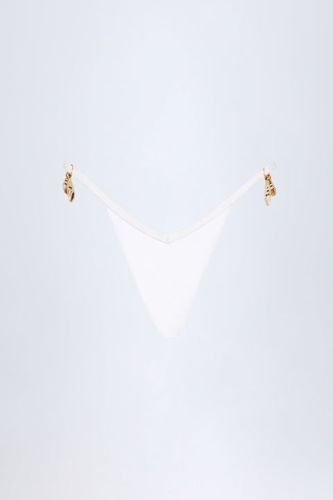 Charm-Detail Thong Bikini Bottoms in White