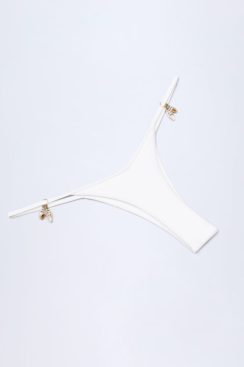 Charm-Detail Thong Bikini Bottoms in White