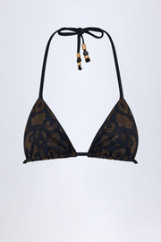 Bead-Detail Triangle Bikini Top in Black Leopard Hotfix