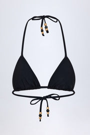 Bead-Detail Triangle Bikini Top in Black Leopard Hotfix