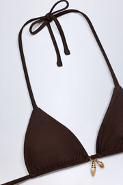 Charm-Detail Triangle Bikini Top in Dark Chocolate