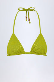 Bead-Detail Triangle Bikini Top in Olive Leopard Hotfix