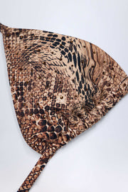 Charm-Detail Triangle Bikini Top in Snake Print