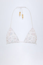 Bead-Detail Triangle Bikini Top in White Leopard Hotfix