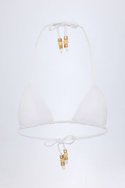 Bead-Detail Triangle Bikini Top in White Leopard Hotfix