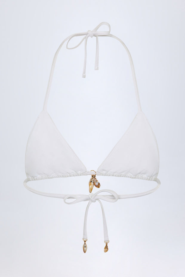 Charm-Detail Triangle Bikini Top in White