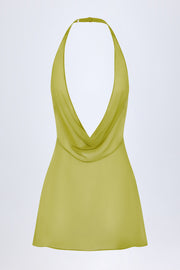 Cowl-Neck Backless Mini Dress in Olive Green