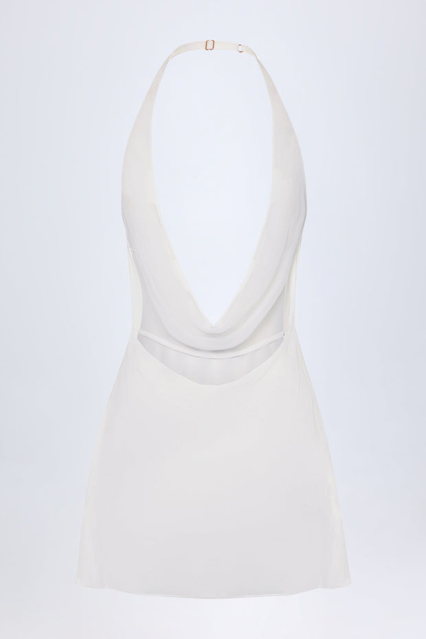 Cowl-Neck Backless Mini Dress in White
