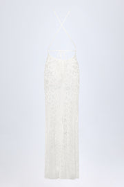 Embellished Backless Maxi Dress in White Leopard Hotfix