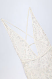 Embellished Backless Maxi Dress in White Leopard Hotfix