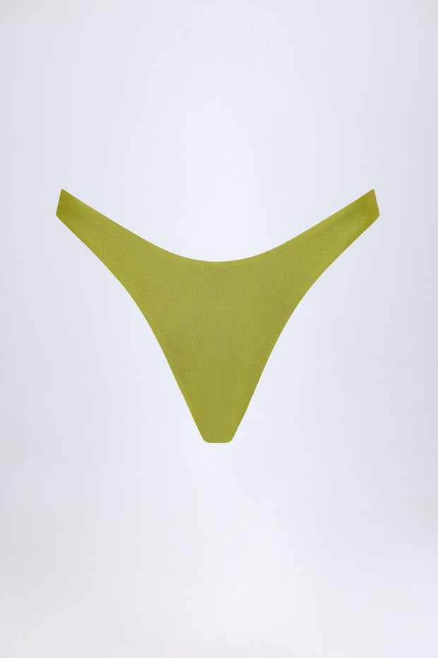 High-Leg Cheeky Bikini Bottoms in Olive Green