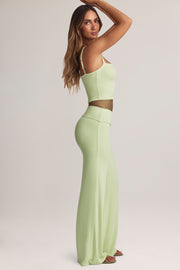 Modal Foldover Wide-Leg Trousers in Sage Green
