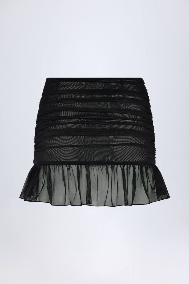Hardware-Detail Ruffled Mid-Rise Mini Skirt in Black