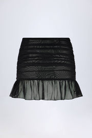 Hardware-Detail Ruffled Mid-Rise Mini Skirt in Black